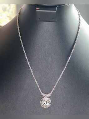 RMN Initial J Pendant Necklace - Silver Tone